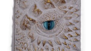 3D White Dragon Journal with Gold