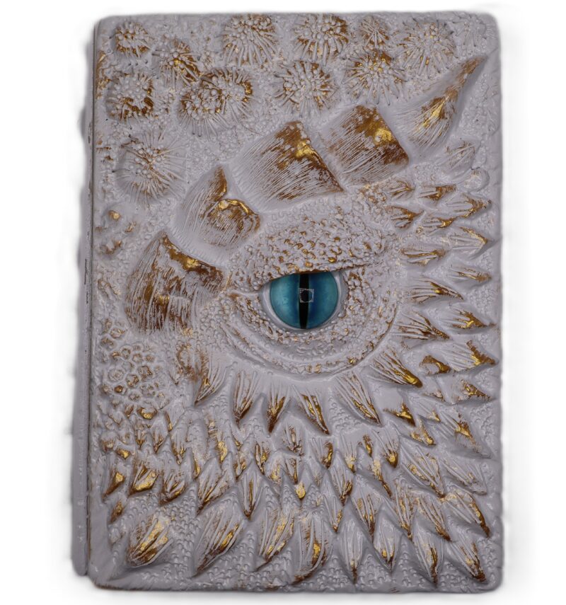 3D White Dragon Journal with Gold
